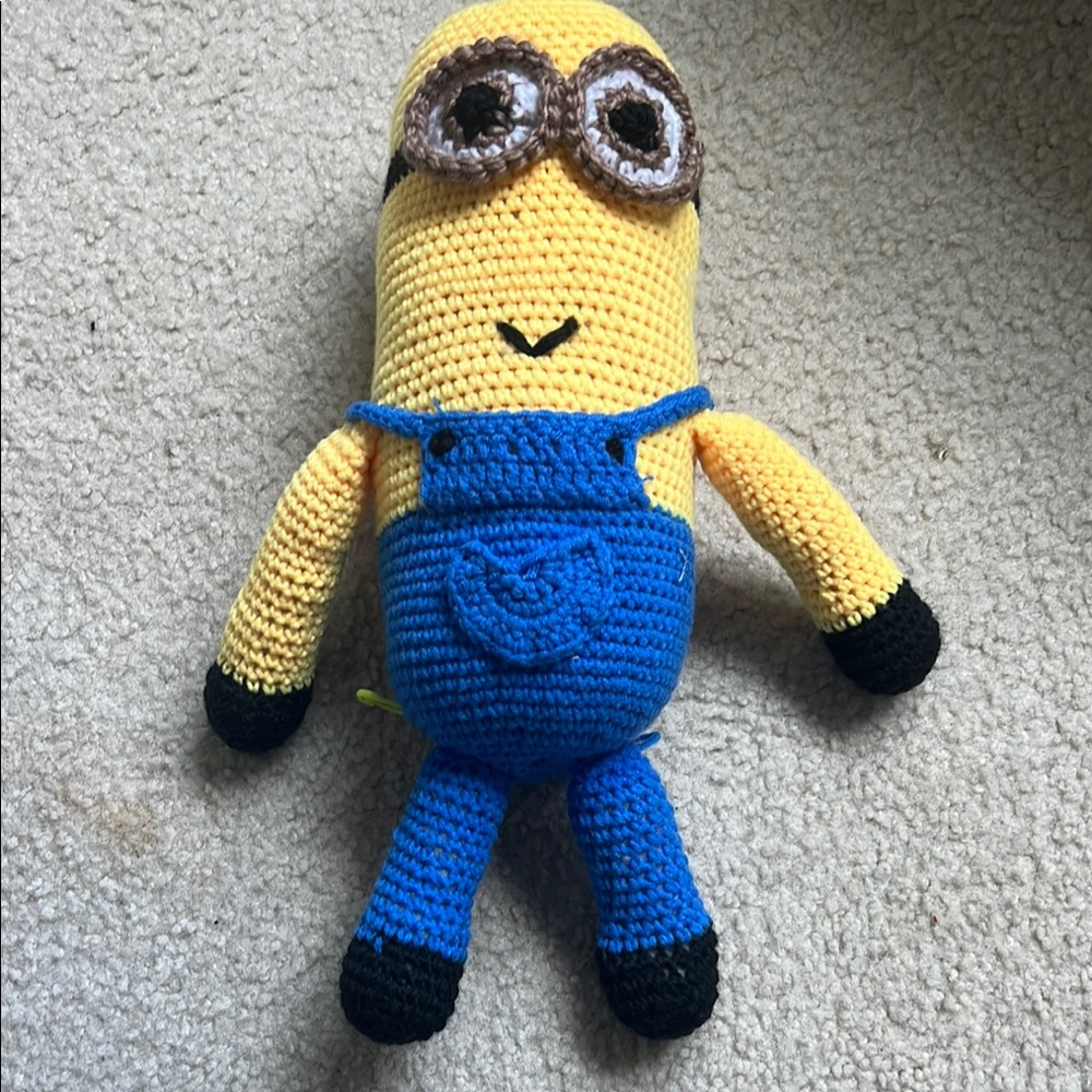 Yellow and Blue Stuffed Animal Toy with Cylindrical Body
